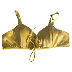 LA HEARTS Yellow Lace-Up Bikini Top Large size